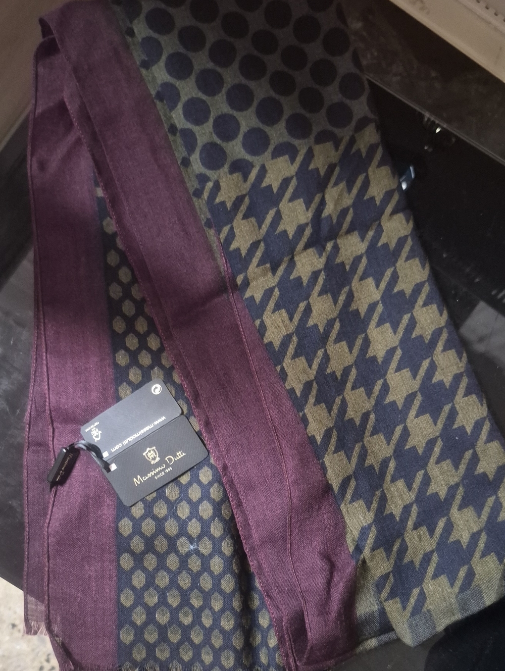Massimo Dutti Plum & Navy Mixed-Pattern Scarf